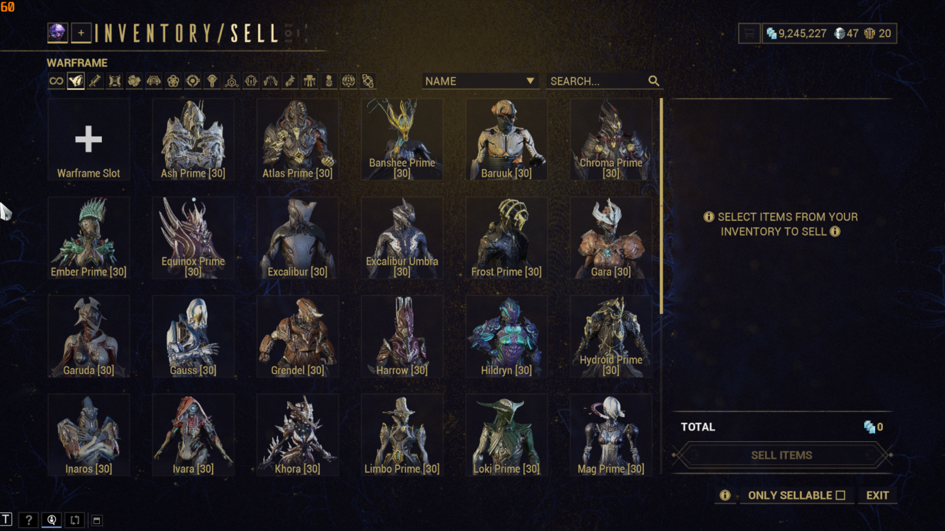 Armas MR24/210/47 Warframes/70k Endo/9 milhões de créditos